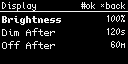 Display: brightness, dim after, off after