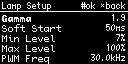 Lamp Setup: gamma, soft start, min and max level, PWM frequency